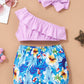 Baby Girl One-Shoulder Ruffled Top and Floral Shorts Set