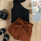 Girls One-Shoulder Top and Belted Shorts Set