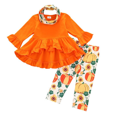 Kids Halloween Tails Dress Sets Toddler Baby Girls Long-sleeved Pumpkin Print Outfits Set Baby Toddler Girl Clothes