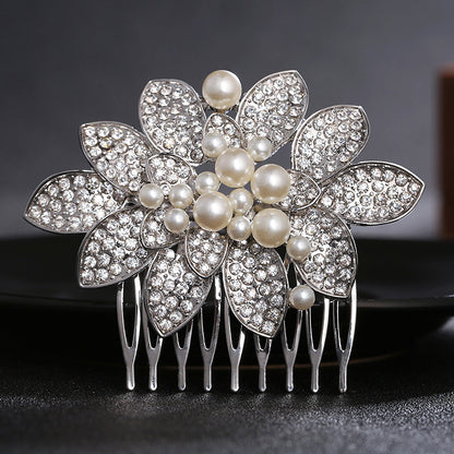Bridal Hair Clip Comb with Pearls and Rhinestones