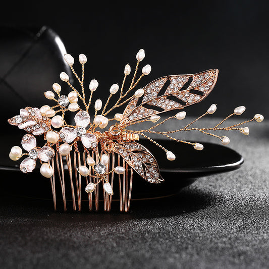 Bridal Hair Comb with Pearl and Decorative Rhinestones