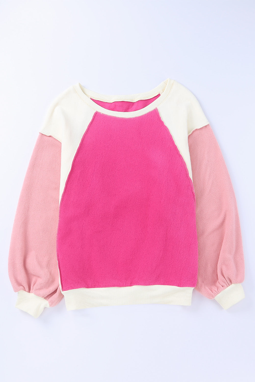 Color Block Lantern Sleeve Fleece Sweatshirt