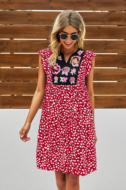 Leopard Embroidery Patch Short Sleeve Dress