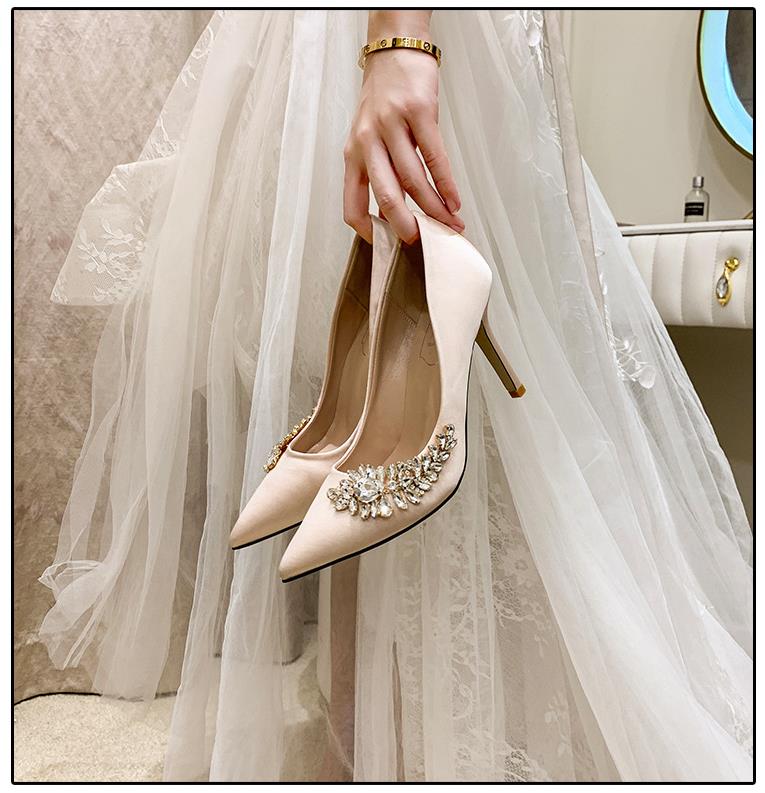 Champagne High Heels with Ornate Embellishment