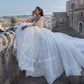 Backless Long Sleeve Ball Gown Wedding Dress with Pearls and Appliques