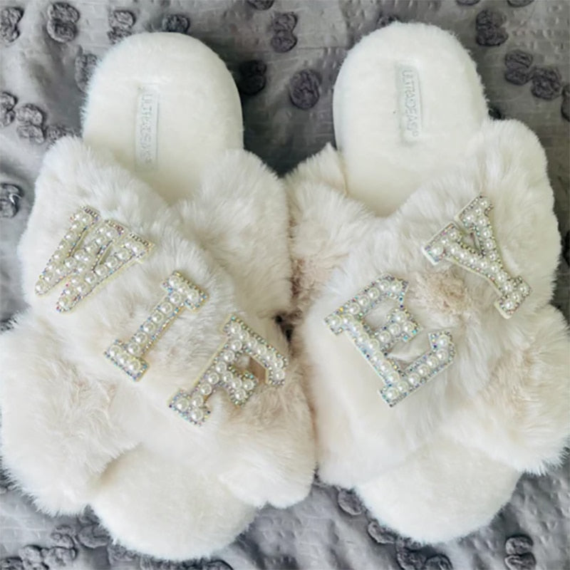 Wifey Embellished Slippers for Bridal Party, Wedding, Bride, Honeymoon