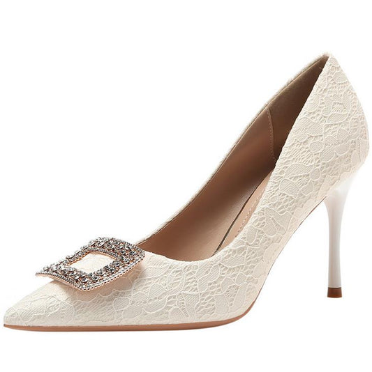 Beige Lace Women's Bridal Pump Shoes (6 cm or 2.4 inch heel height)