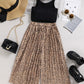 Girls Ribbed Halter Neck Tank and Leopard Pleated Wide Leg Pants Set