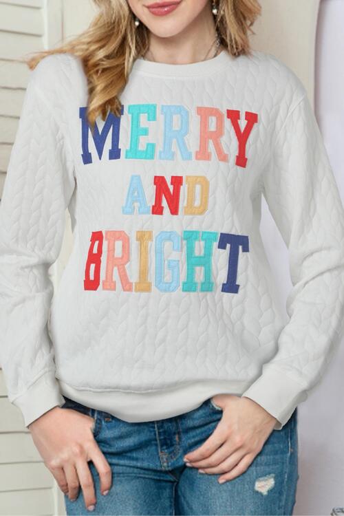 MERRY AND BRIGHT Cable Knit Pullover Sweatshirt