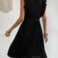 Buttoned Ruffle Trim Belted Pleated Dress