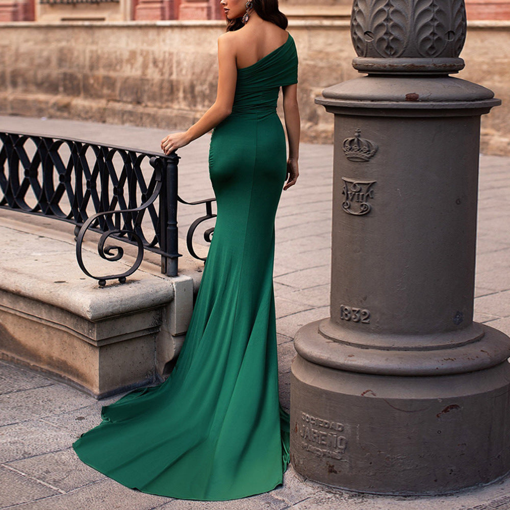 One-shoulder Party Evening Dress Long Stylish Slim Fit