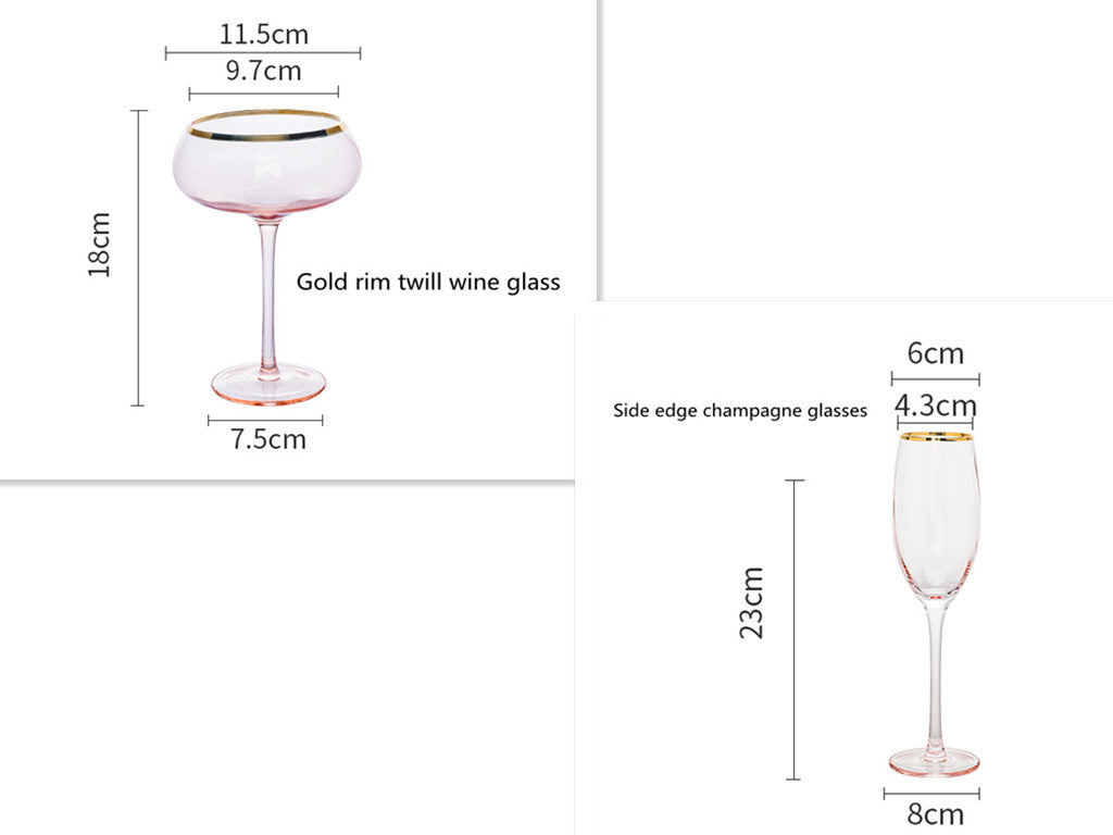 Gold Rim Rose Colored Glass Stemware Barware
