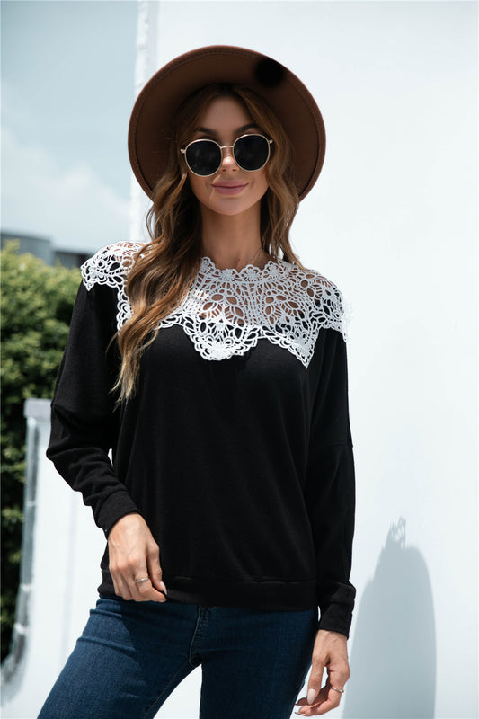 Crochet Lace Collar Panel Flannel Top