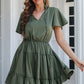 Tie Neck Tiered Flutter Sleeve Dress