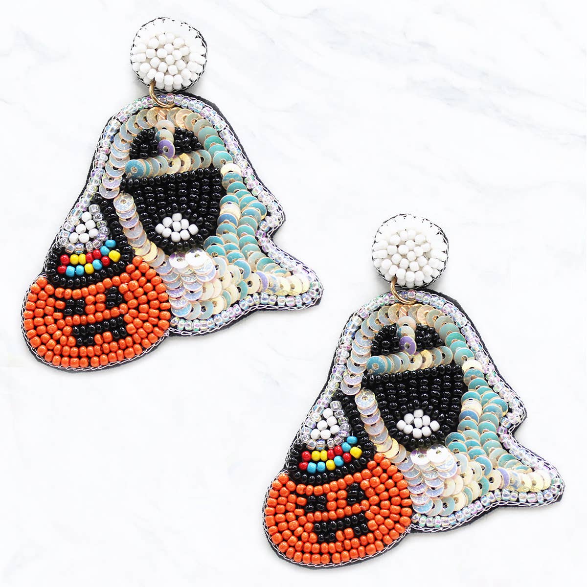 Seed Bead, Sequin Halloween Ghost, Pumpkin, Dangle Earrings