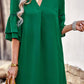 Notched Neck Flare Sleeve Pocket Dress