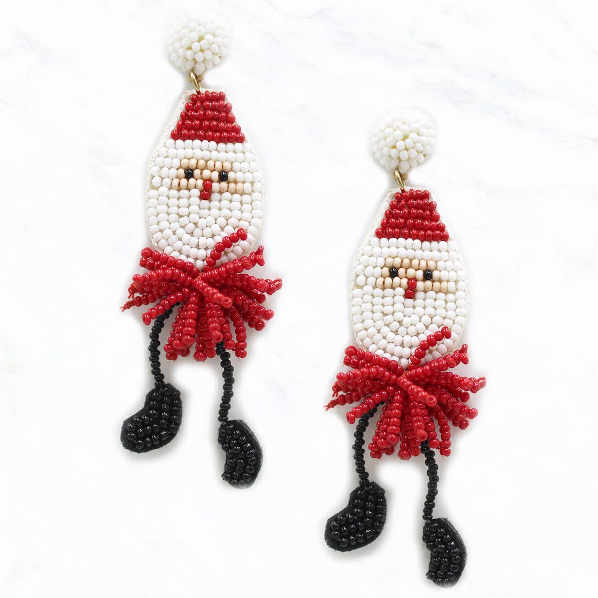 Beaded Christmas Santa Fabric Post Dangle Earrings